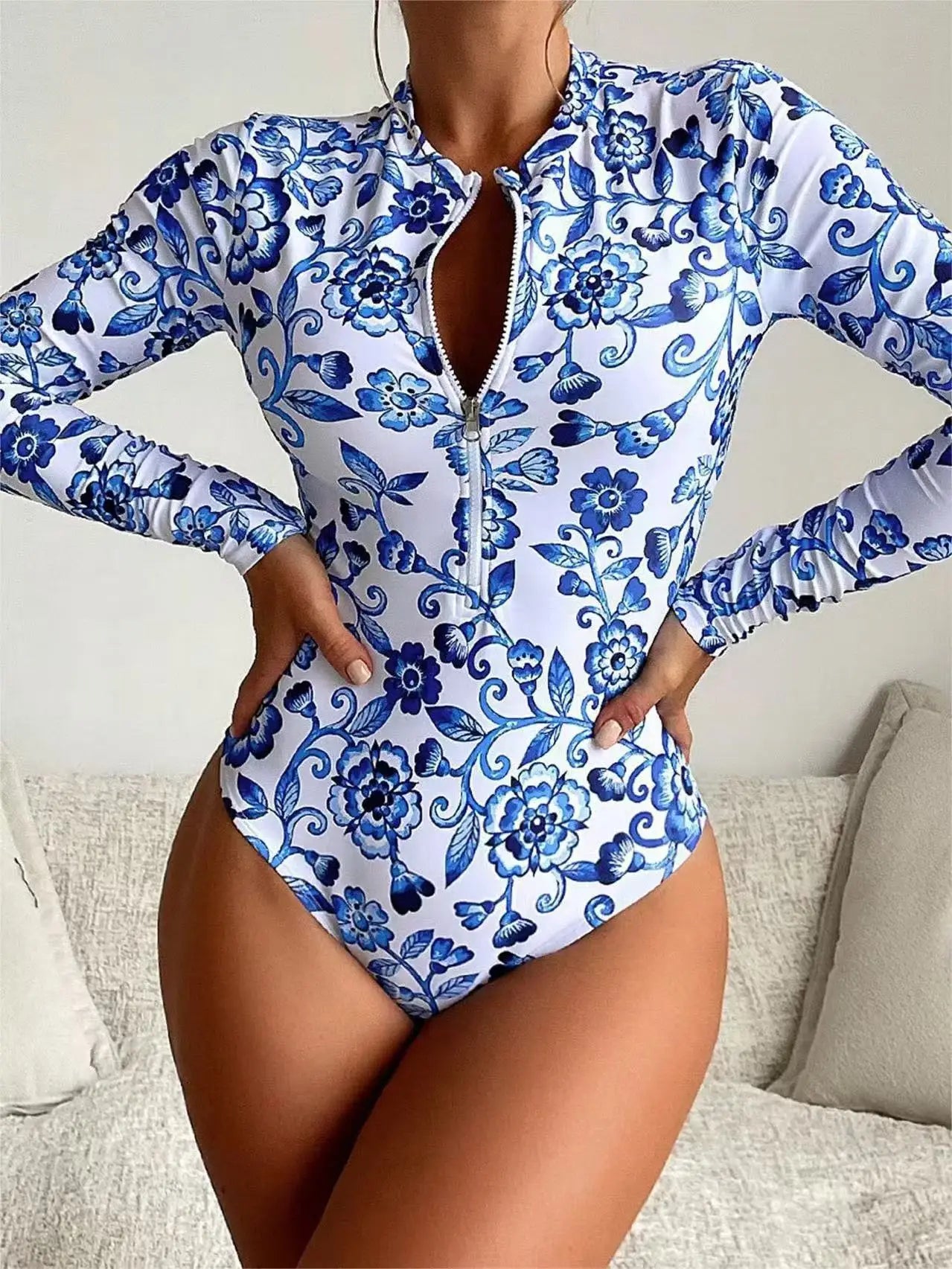 Printed Halter One-Piece Swimsuit – Sleek Supportive Fit