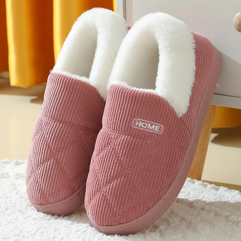Evshine Winter Fur Plush Slippers – Soft Sole Home Shoes