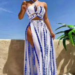 Load image into Gallery viewer, Vela Vikinis Sexy Blue 3 Piece Bikini Set with Padded Bra, High Waist Striped Bottoms &amp; Skirt Women&#39;s Swimsuit 2025
