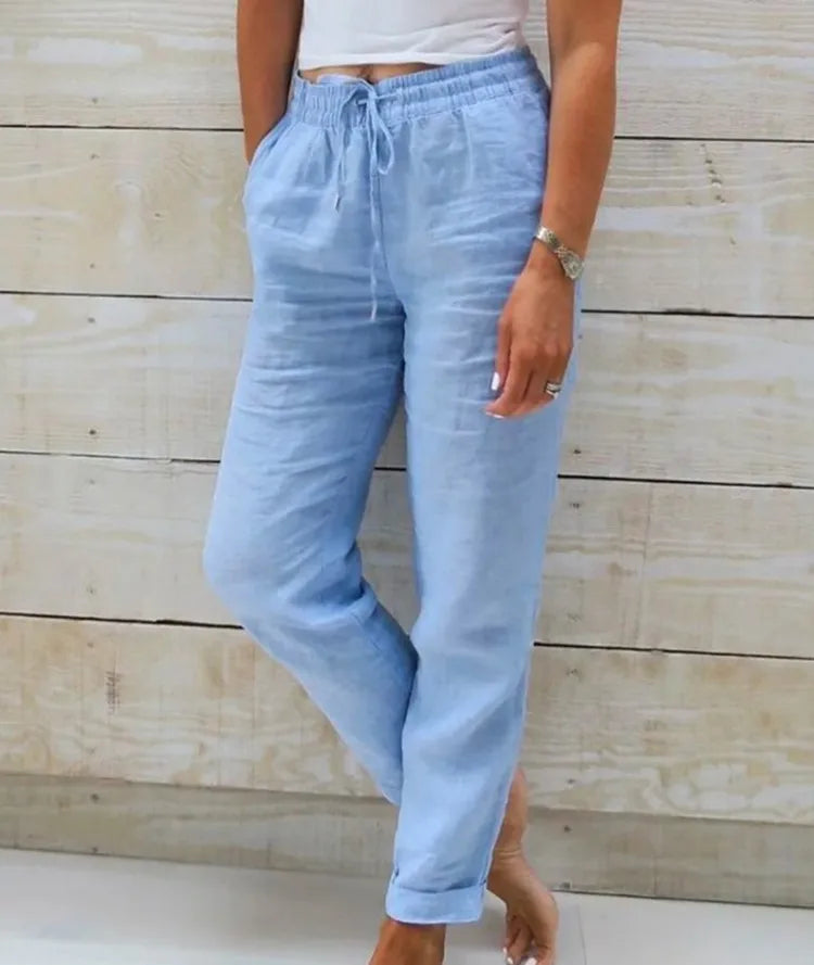 Cotton Linen High-Waist Relaxed-Fit Pants | OWNLUXE