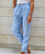 Cotton Linen High-Waist Relaxed-Fit Pants | OWNLUXE