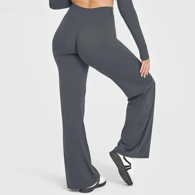 Women's Straight Leg Yoga Pants - Ultra Soft Mid-Waist Sports Trousers