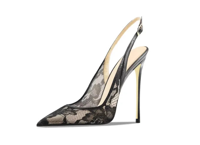 Lace Black Heeled Heels | OWNLUXE