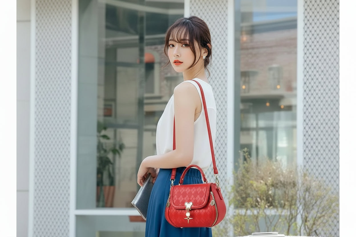 Women's Genuine Leather Tote Handbag - Luxury Designer Bow Bucket Bag