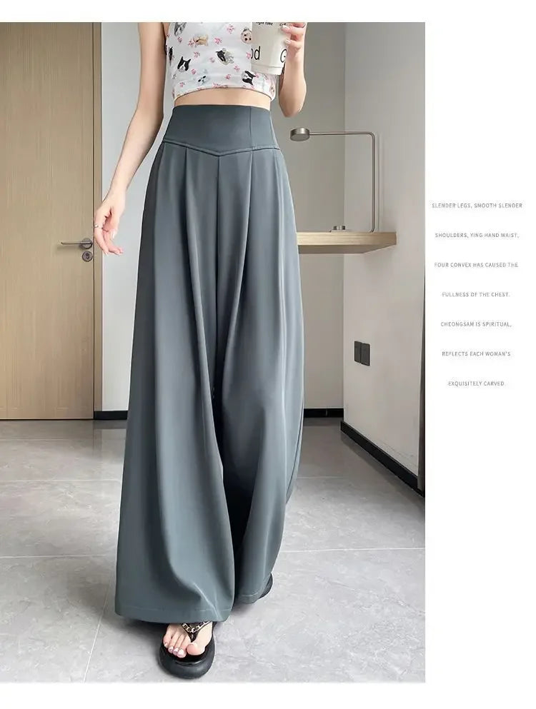 Women's High Waist Wide Leg Suit Pants - Straight Cut Floor Length Trousers