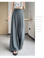 Women's High Waist Wide Leg Suit Pants - Straight Cut Floor Length Trousers