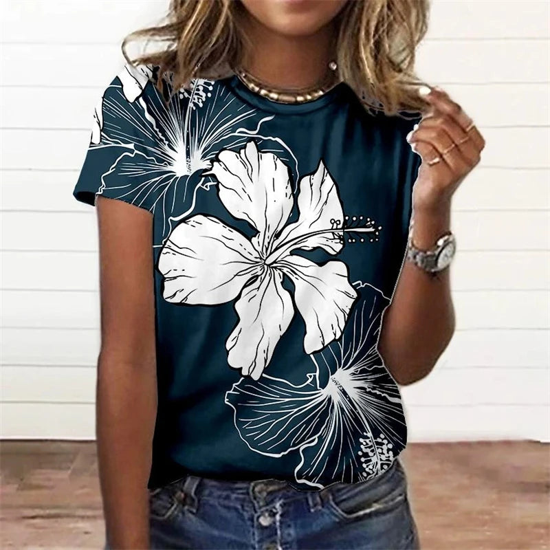 Summer Fashion Women's T-shirt 3d Floral Print Tee Large | OWNLUXE