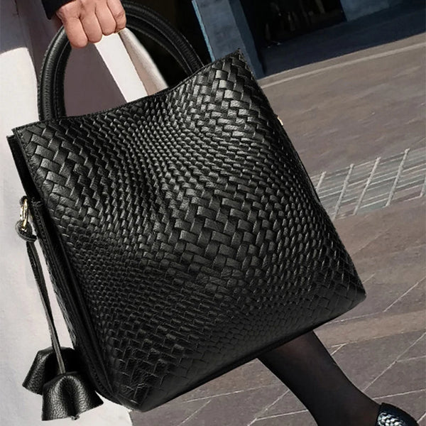 Cowhide Leather Woven Handbag – Shop at OWNLUXE
