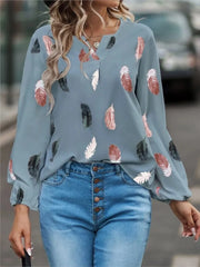 Women's Printed V-Neck Blouse – Lightweight Loose-Fit Top