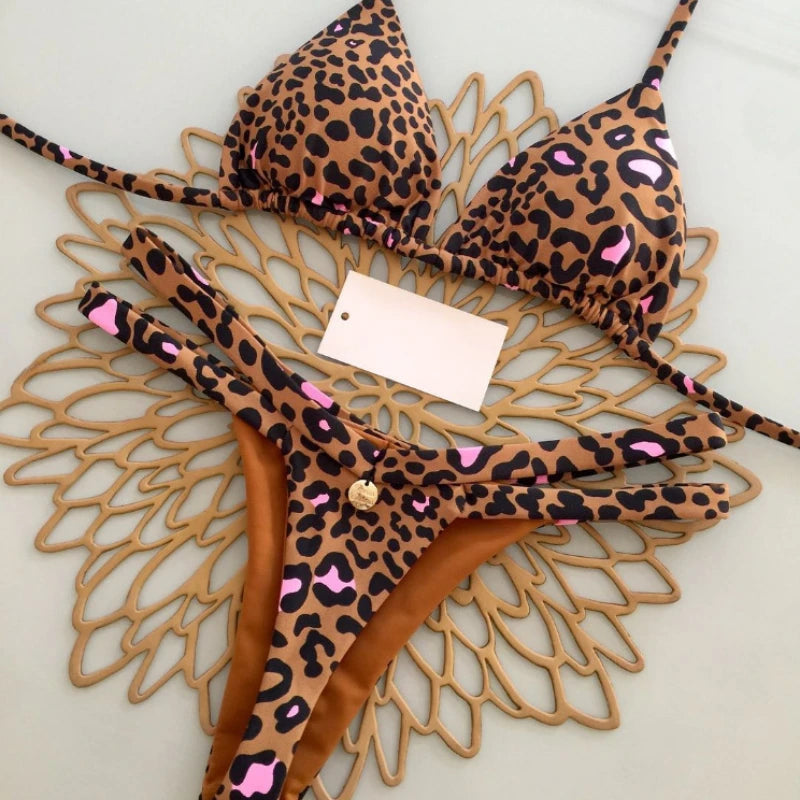 Leopard Print Printed Thong Bikini Set | OWNLUXE
