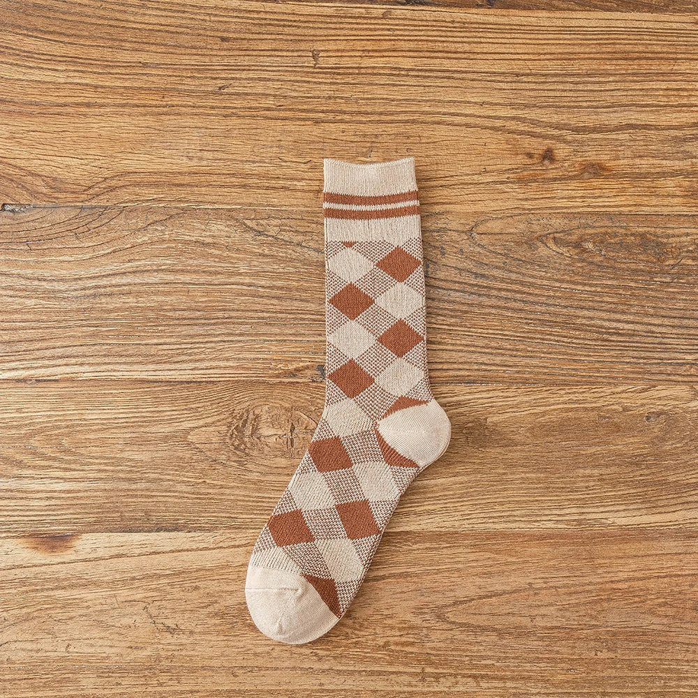 1 Pair Women Socks Spring Autumn Retro Style Men Couple Cotton Socks Flower Stripe Plaid Pattern Solid Colorful Socks EUR 37-43