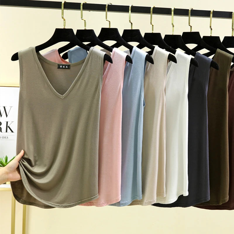 Women's Sleeveless V-Neck Top (Grey Green) | OWNLUXE