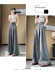 Women's High Waist Wide Leg Suit Pants - Straight Cut Floor Length Trousers