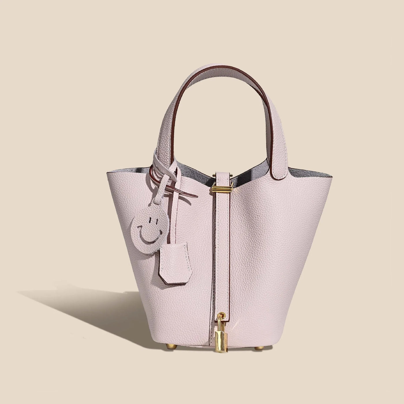Genuine Cowhide Leather Bucket Bag - Fashion Lock Handbag with Phone Pocket | OWNLUXE
