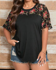 Plus Size Printed Woolen Top – Casual All‑Season O‑Neck