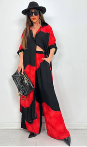 Women’s Printed Long Shirt & Pants Set – Loose Spring/Summer
