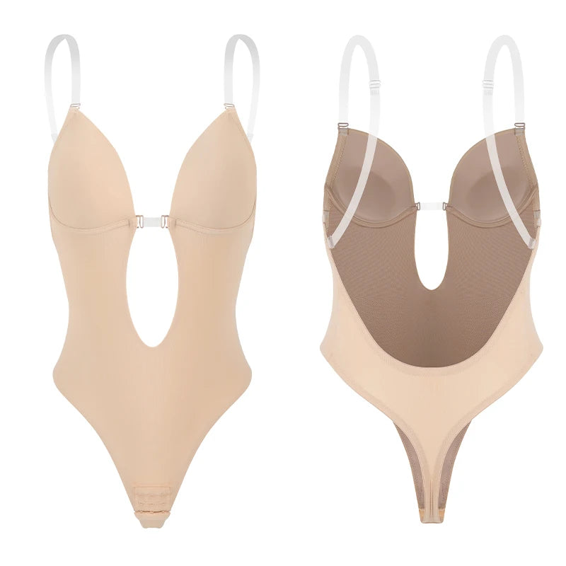 Backless Bodysuit Shapewear – Built-In Bra, U-Plunge & Open Crotch Faja | OWNLUXE