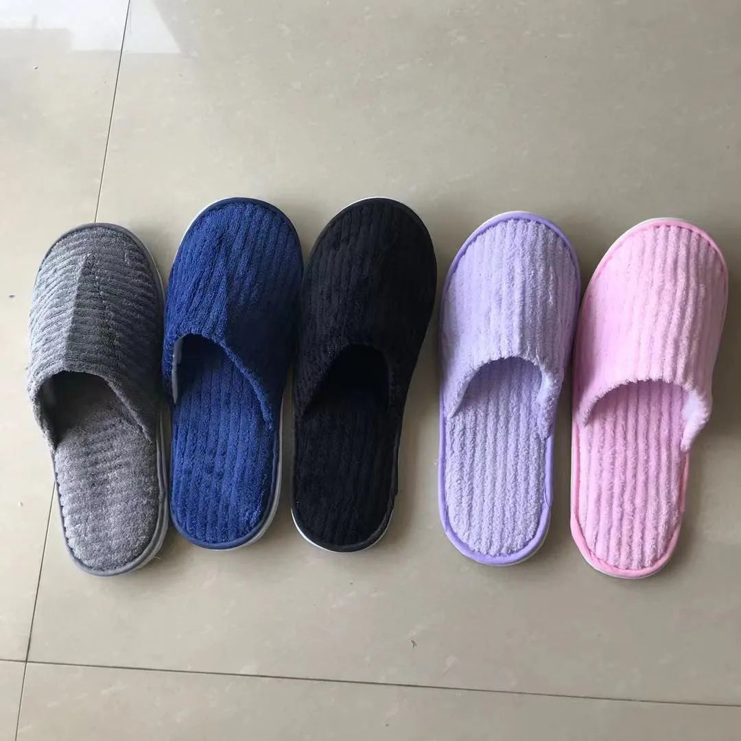 Disposable Hotel Spa Slippers – 5 Pairs Plush Cotton Slides