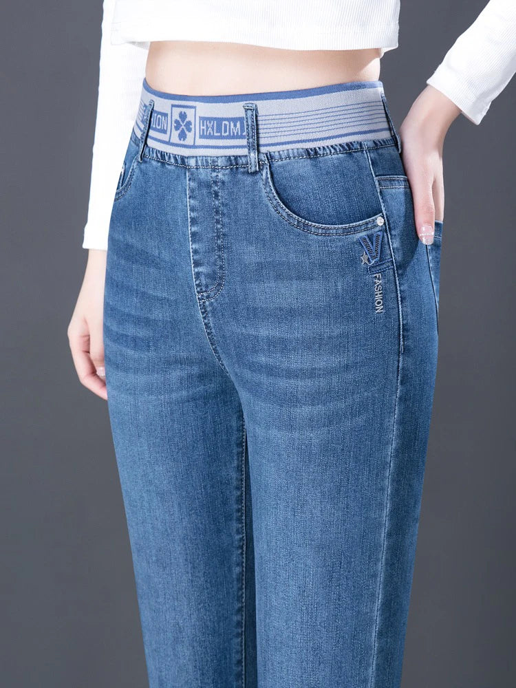 Women's High-Waist Denim Retro Pants | OWNLUXE