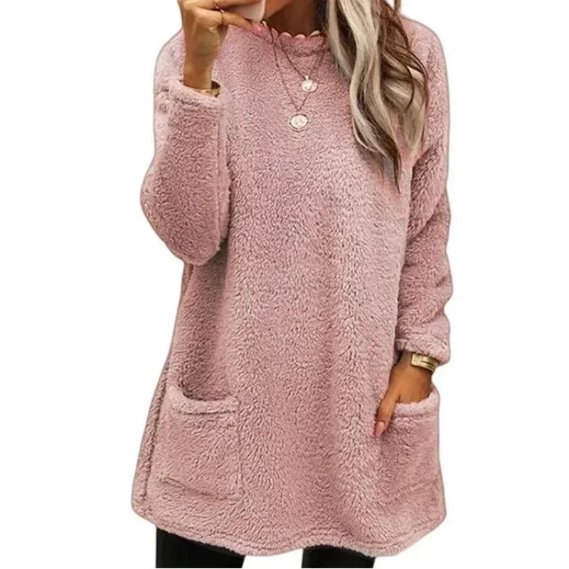 Faux Fur Lined Knit Sweater – Extra-Long Winter Pullover