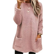 Faux Fur Lined Knit Sweater – Extra-Long Winter Pullover