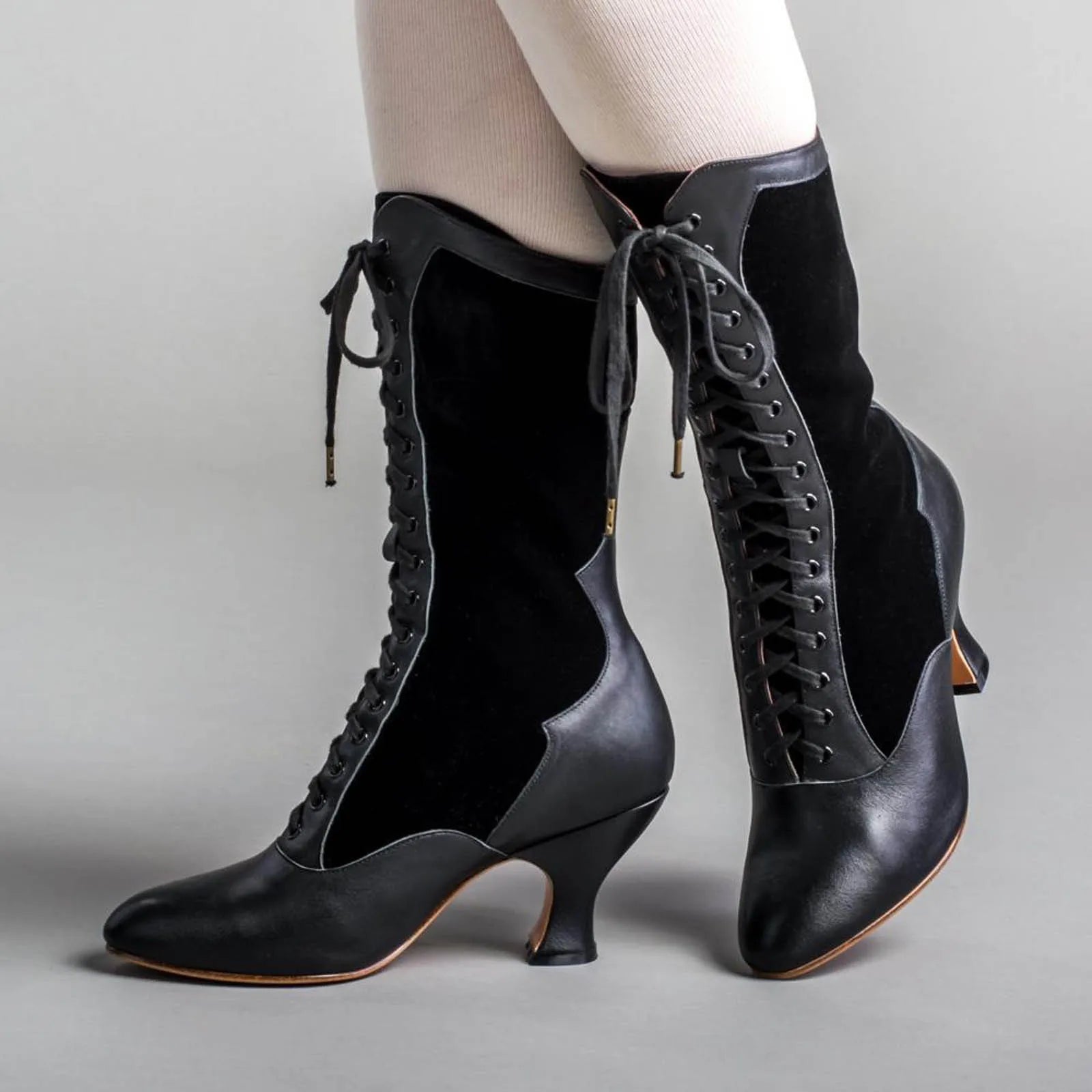 Sexy Canvas Motorcycle Boots – Ankle-Length Spike Heels with Fur & Animal Print