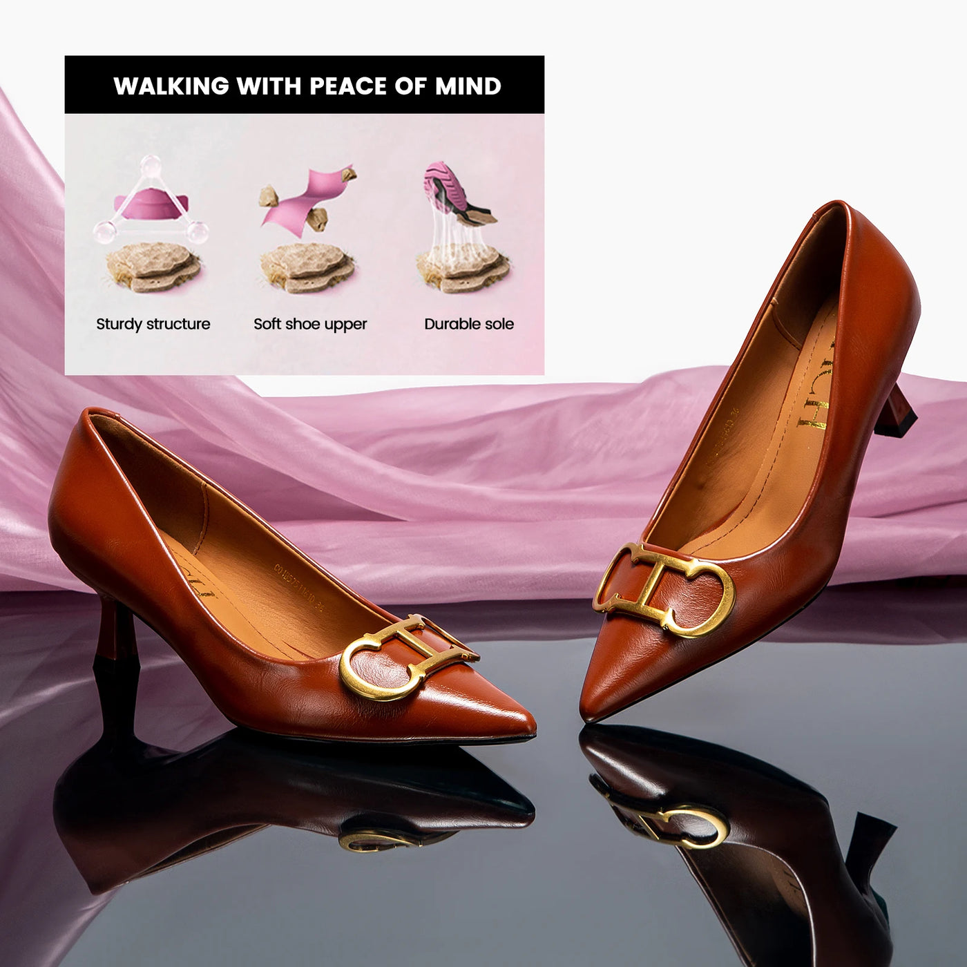 Women’s Pointed Mid-Heel Pumps with Glossy Finish