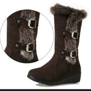 Women’s Faux Fur Slip-On Winter Snow Boots, Mid-Calf