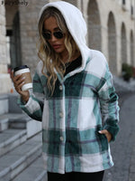 Load image into Gallery viewer, FairyShely 2025 Autumn Women Plaid Patchwork Jacket Thick Plush Warm Long Sleeve Coat Winter Ladies Single Breasted Hooded Coat
