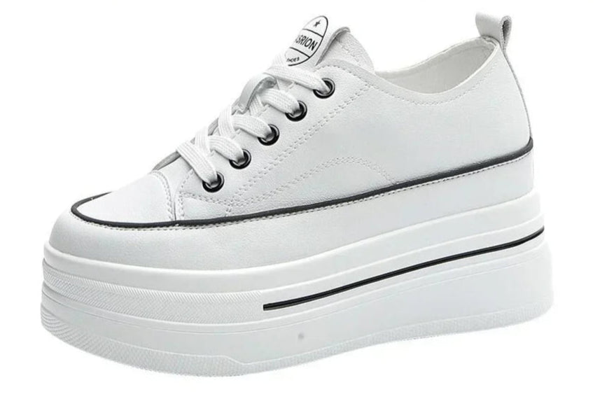 Women's Genuine Leather High Heel Street Sneakers