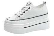 Women's Genuine Leather High Heel Street Sneakers