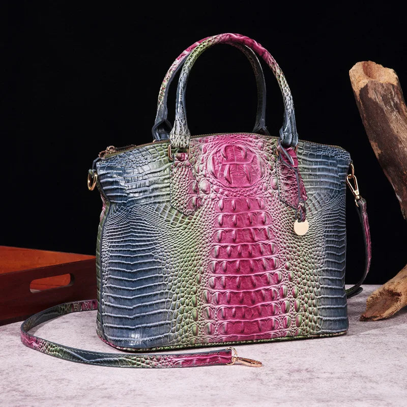 Crocodile Embossed Leather Handbag - Classic Shoulder Bag