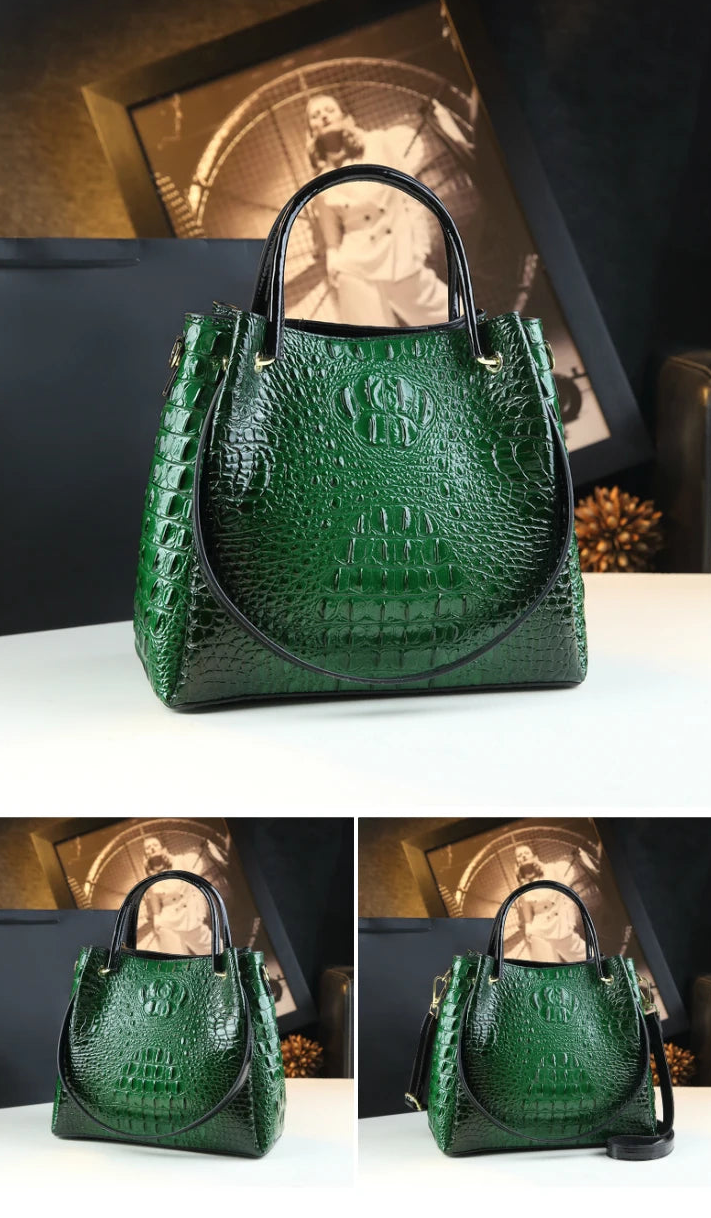 Genuine Leather Crocodile Print Tote - 2025 Trend Bucket Bag