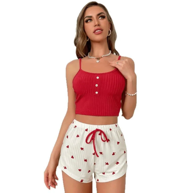Women’s Summer Pajama Set – Spaghetti Strap Top & Shorts