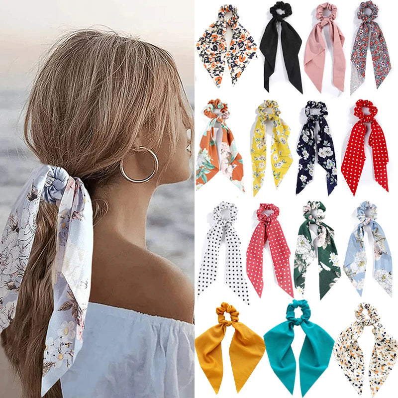 Chiffon Floral Hair Scarf Scrunchie | OWNLUXE