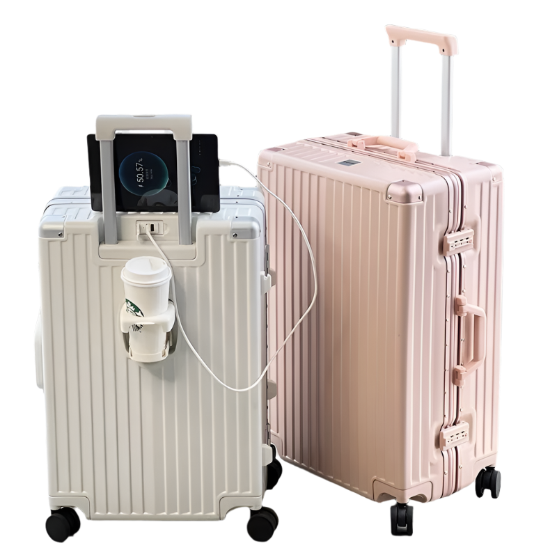 Carry-On Luggage with Cup & Phone Holder – Hard Shell Spinner