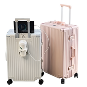 Carry-On Luggage with Cup & Phone Holder – Hard Shell Spinner