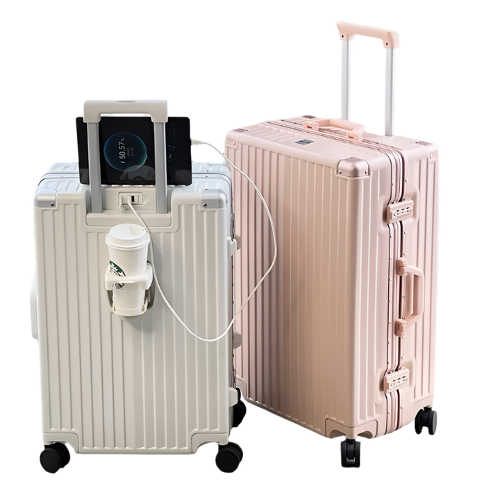 Carry-On Luggage with Cup & Phone Holder – Hard Shell Spinner