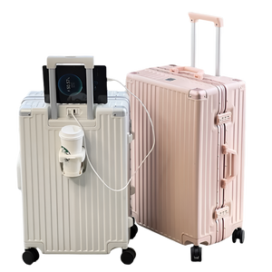 Carry On Luggage with Cup, Phone Holder and USB – Hard Shell Spinner Suitcase