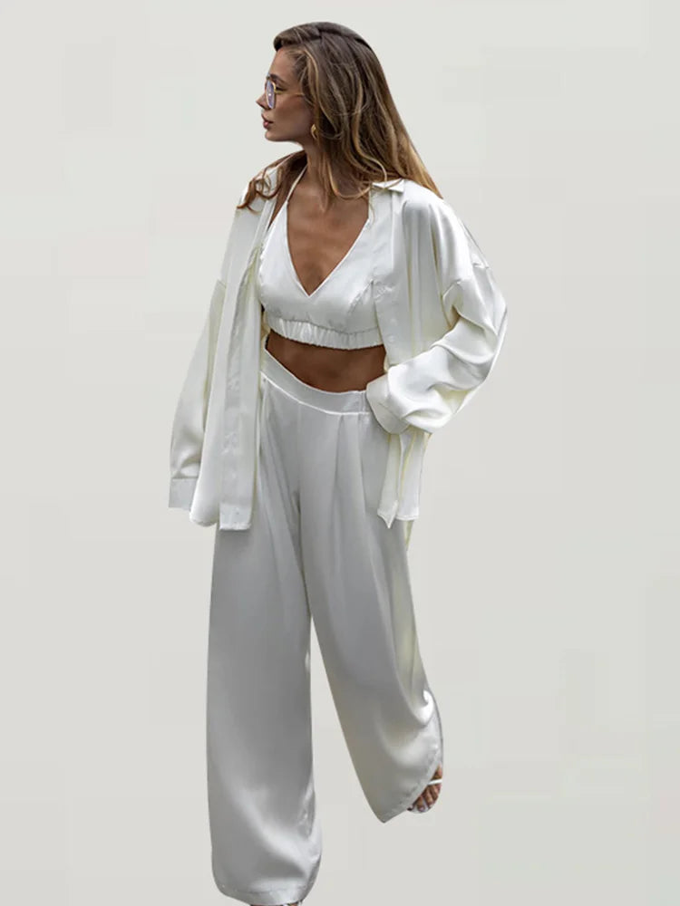 High-Waist Silk Three-Piece Lounge Set – Shop at OWNLUXE