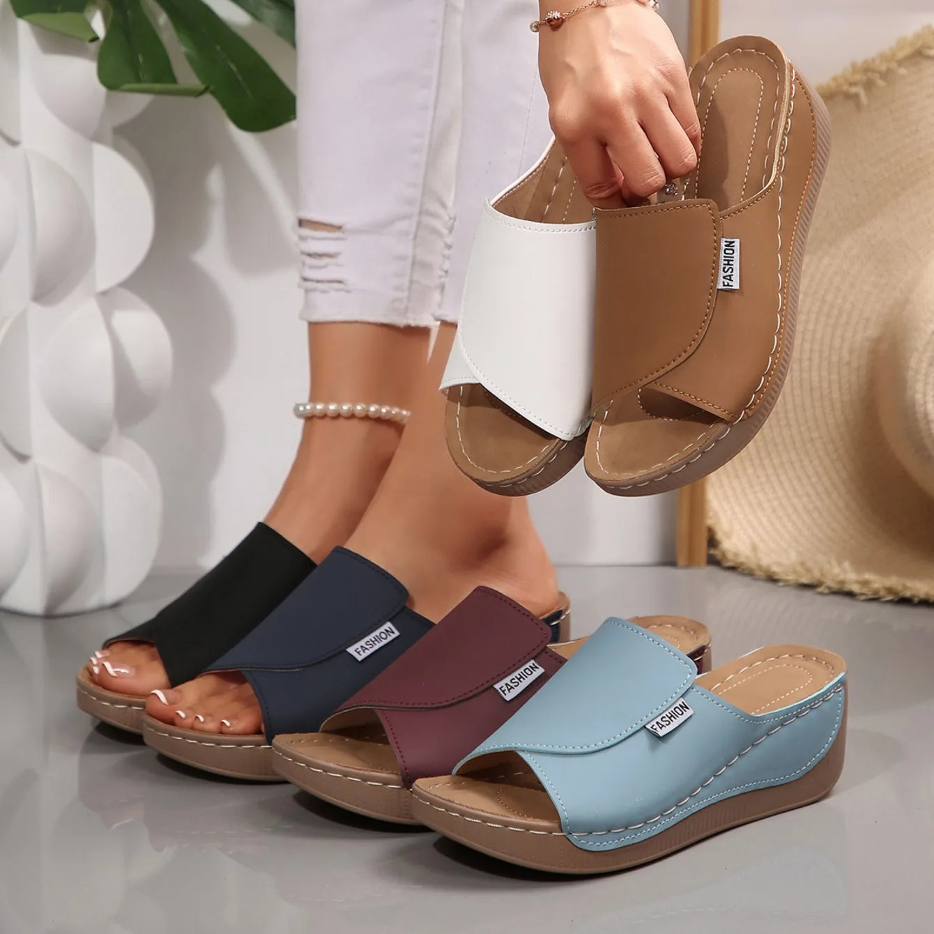 Women’s Wedge Slippers – Open-Toe Summer Sandals