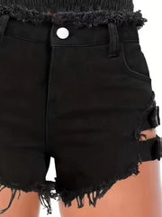 Denim Low-Waist Adjustable Cutout Shorts | OWNLUXE