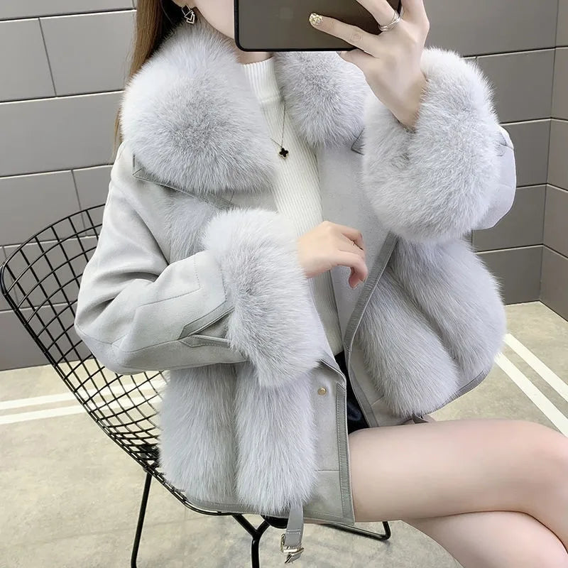 Women’s Patchwork Faux Fur Jacket – Mid-Length