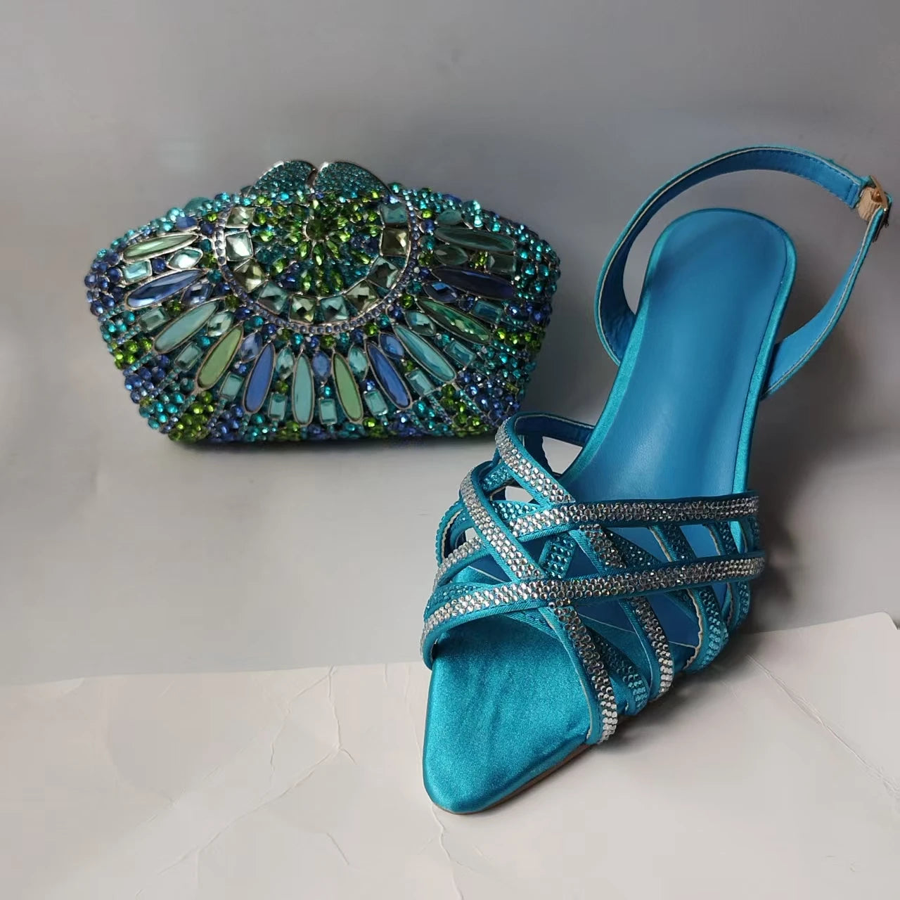 Crystal Sandals and Clutch Bag Set – Rhinestone Party Heels