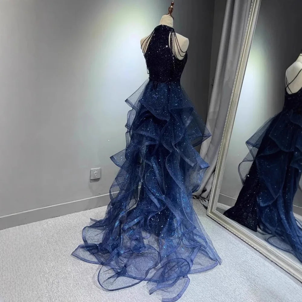 Sparking Navy Blue Evening Dress | OWNLUXE