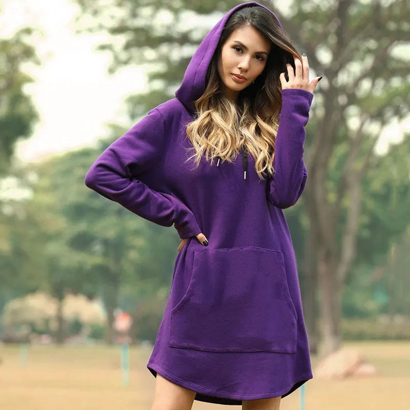 Casual Women's X-Long Hooded Pullover Hoodie