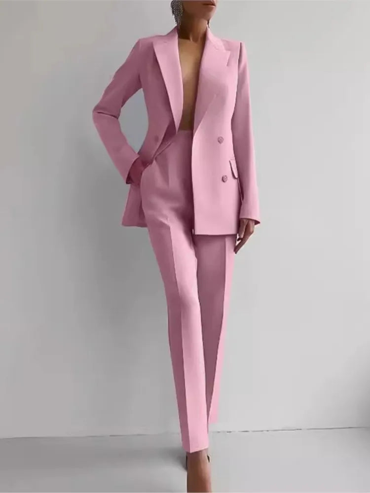 Casual Long Sleeve Suit Set Office Lady Solid Elegant Jacket | OWNLUXE