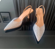 Women’s Crystal Slingback Heels with Pointed Toe