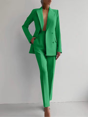 Casual Long Sleeve Suit Set Office Lady Solid Elegant Jacket | OWNLUXE