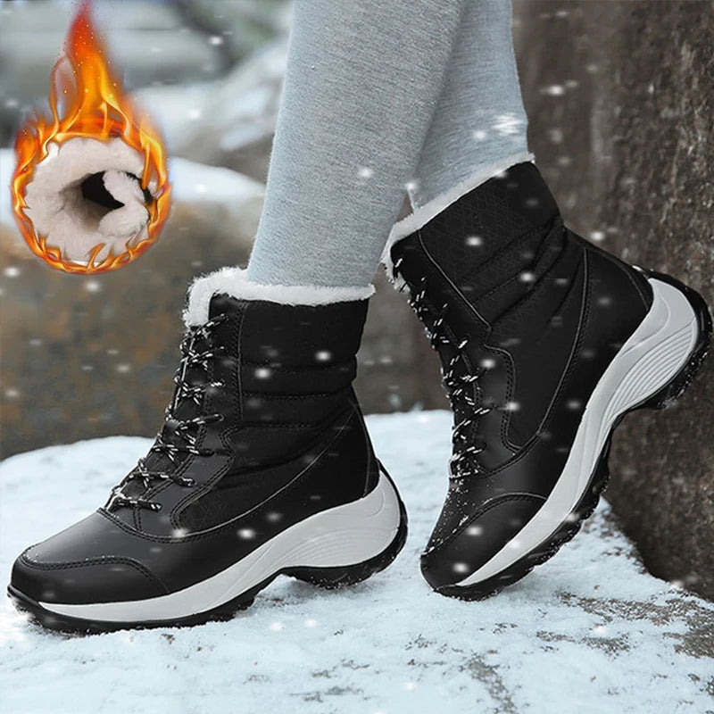 Winter Plush Mid‑Calf Boots – Warm Wedge Lace‑Up